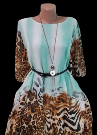 Туника-платье пляжная шифоновая с леопардовым принтом