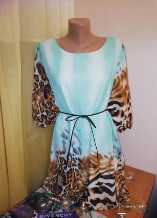 Туника-платье пляжная шифоновая с леопардовым принтом5 фото