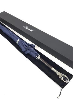 Ексклюзивна стильна жіноча парасолька-тростина, напівавтомат, 8 спиць, синій без принта, в подарунковій коробці7 фото