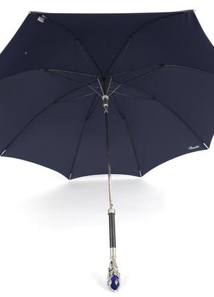 Ексклюзивна стильна жіноча парасолька-тростина, напівавтомат, 8 спиць, синій без принта, в подарунковій коробці8 фото