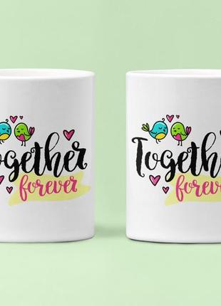 Парные чашки кружки together forever птички для влюблённых белые 330 мл