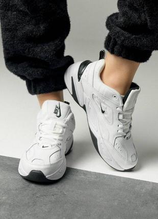 Шкіряні жіночі кросівки nike m2k tekno prm white black, кеди жіночі найк білі. жіноче взуття