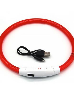 Светодиодный led ошейник lesko l-18 red m usb светящийся водоотталкивающий для собак и котов 1шт