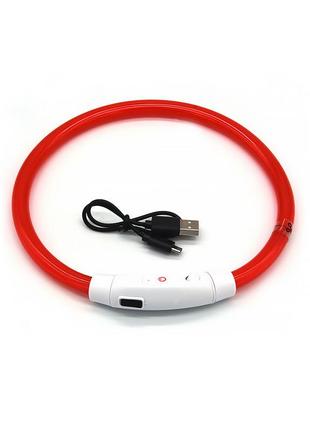 Светодиодный led ошейник lesko l-18 red s usb светящийся водоотталкивающий для собак и котов 2шт