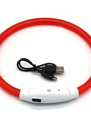 Светодиодный led ошейник lesko l-18 red l usb для собак и котов светящийся водоотталкивающий