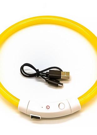 Светодиодный led ошейник lesko l-18 yellow l usb светящийся водоотталкивающий для собак и котов 20шт