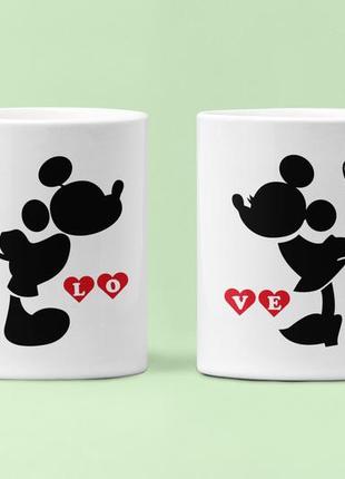 Парні чашки кружки кохання мікі маус для закоханих білі 330 мл1 фото