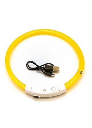 Светодиодный led ошейник lesko l-18 yellow s usb светящийся водоотталкивающий для собак и котов 1шт