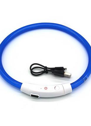 Светодиодный led ошейник lesko l-18 blue m usb для собак и котов светящийся водоотталкивающий