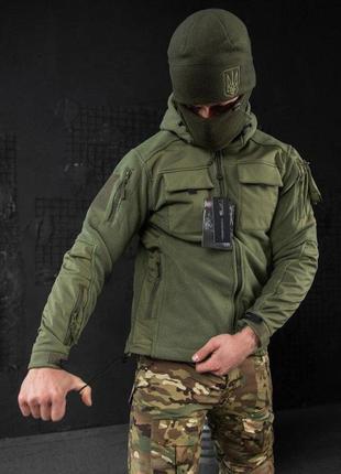 Флісова тактична куртка з капюшоном олива фліска хакі7 фото