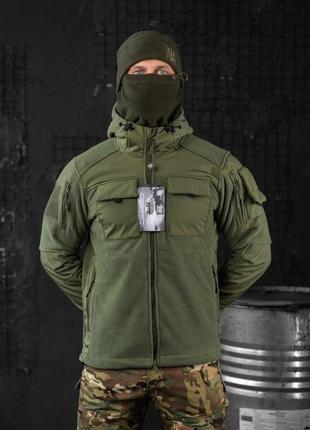 Флісова тактична куртка з капюшоном олива фліска хакі5 фото