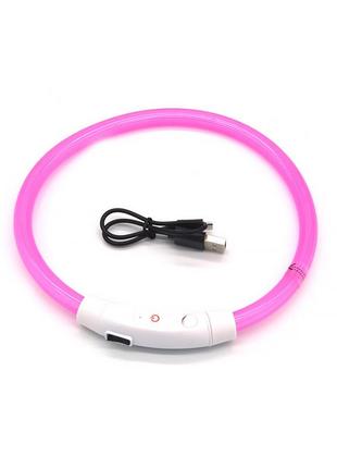 Светодиодный led ошейник lesko l-18 pink s usb светящийся водоотталкивающий для собак и котов 10шт