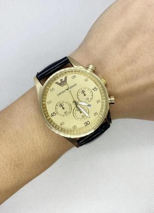 Годинник чоловічий наручний armani золотистий з чорним ремінцем ( код: ibw082y )5 фото