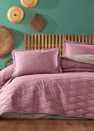 Покрывала 180 240 см хлопковое с наволочкой на двуспальную кровать, покрывала стёганые хлопок турция пудровый