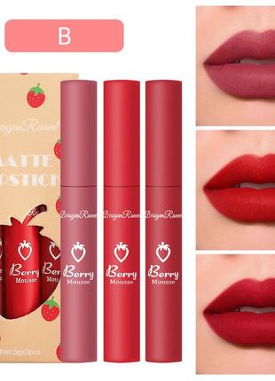 Набір водостійких рідких матових помад dragon ranee matte lipstick b 3 шт