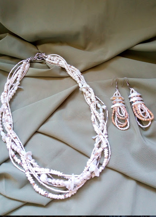 Колье ожерелье чокер серьги браслет морские украшения ракушка жемчуг ручнная работа .1 фото