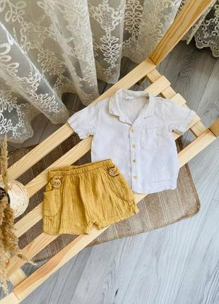 Набор рубашка льняная и шортики для мальчика на 6-9 месяцев
