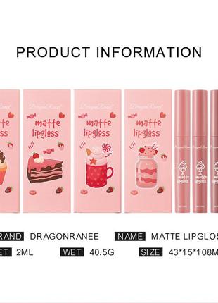 Набір водостійких рідких матових помад dragon ranee matte lipgloss c 3 шт7 фото