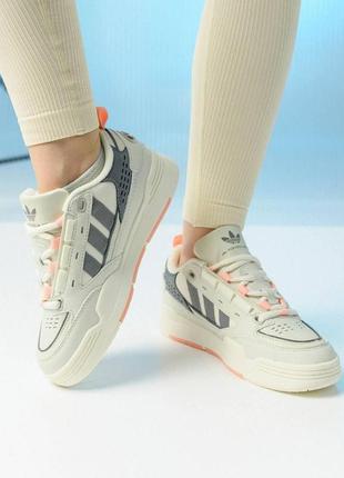 Жіночі шкіряні кросівки adidas adi2000 beige gray pink, жіночі кеди адідас бежеві, жіноче взуття