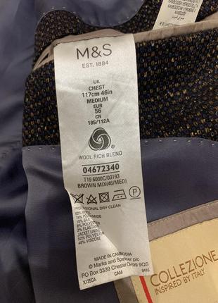 Классический пиджак шерстяной шелковый m&amp;s luxury блейзер коричневый6 фото