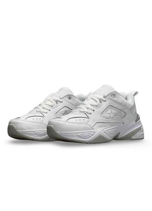 Жіночі шкіряні кросівки nike m2k tekno prm all white grey, кеди жіночі найк білі. жіноче взуття5 фото