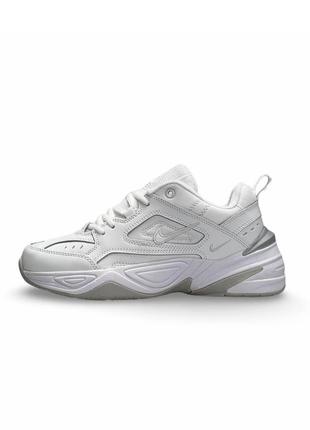 Жіночі шкіряні кросівки nike m2k tekno prm all white grey, кеди жіночі найк білі. жіноче взуття7 фото