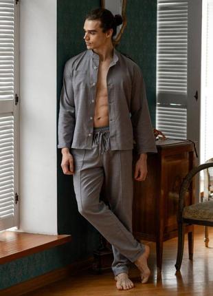 20739 домашний костюм пижама для мужчин из льна серый2 фото