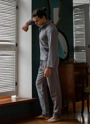 20739 домашний костюм пижама для мужчин из льна серый3 фото