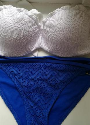 Купальник жіночий синій білий мереживний с-м