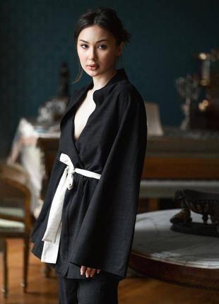 Margo 20737 черный домашний костюм кимоно льняная шикарная модель пижама3 фото