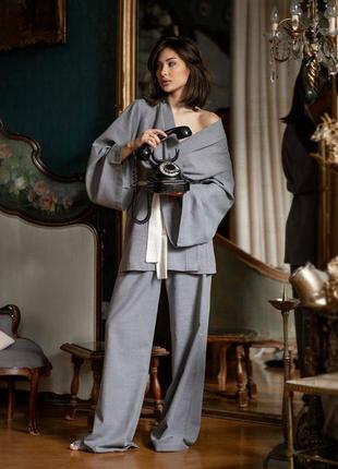 Margo 20735 сірий домашній костюм кімоно лляна шикарна модель піжама