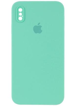 Уценка чехол silicone case square full camera protective (aa) для apple iphone xs / x (5.8") дефект упаковки / бирюзовый / turquoise1 фото