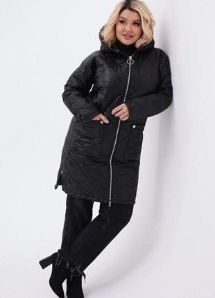 Женская удлиненная демисезонная куртка 48-66 размеры10 фото