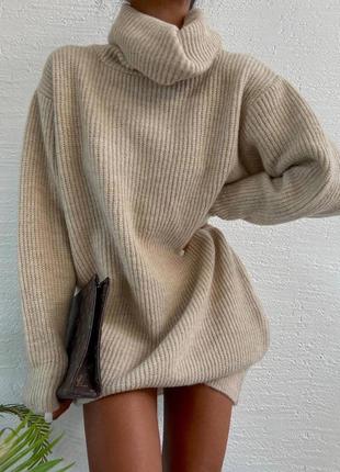 Сукня утеплена акрил тепла коротка светр міні довгі рукави по фігурі  пряма оверсайз светр в‘язка в‘язаний об‘ємний комір хомут2 фото