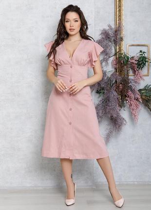 Розовое коттоновое платье на пуговицах, размер s1 фото