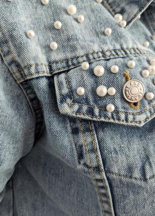 Женская джинсовая куртка курточка с бусинками  джинсовка l xl6 фото