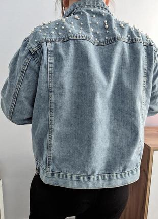 Женская джинсовая куртка курточка с бусинками  джинсовка l xl2 фото