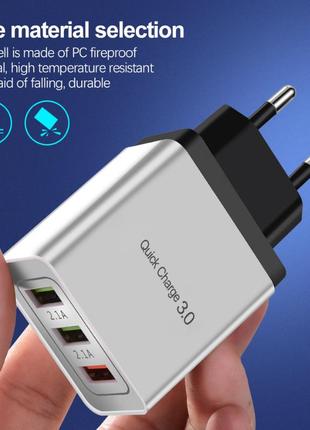 Сетевое зарядное устройство для быстрой зарядки 3 usb порта qc3.0 зарядный блок блочок зарядка для телефона 8e7 фото