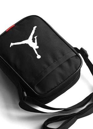 Чоловіча сумка месенджер jordan casual чорна спортивна барсетка через текстильне плече6 фото