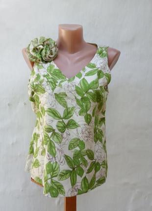 Невесомый 💯 шёлковый кремовый топ в принт 🌿 зелёный nice day 🥰,майка, блуза.5 фото