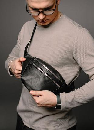 Бананка мужская черная из натуральные кожи.