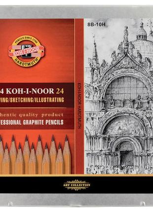 Олівець графітний koh-i-noor набір металевий пенал 8в-10н 24 шт (1504)