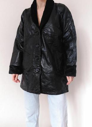 Кожаная куртка черная кожаная куртка натуральная кожа дубленка винтажная куртка пальто косухая кожа4 фото