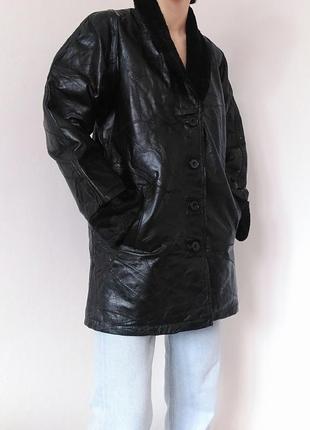 Кожаная куртка черная кожаная куртка натуральная кожа дубленка винтажная куртка пальто косухая кожа7 фото
