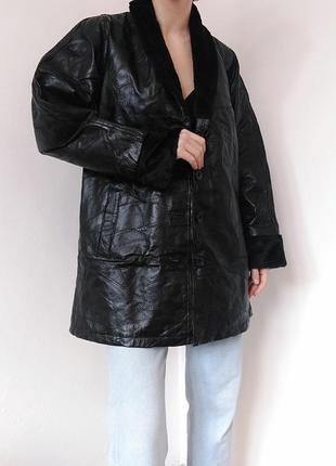 Кожаная куртка черная кожаная куртка натуральная кожа дубленка винтажная куртка пальто косухая кожа8 фото