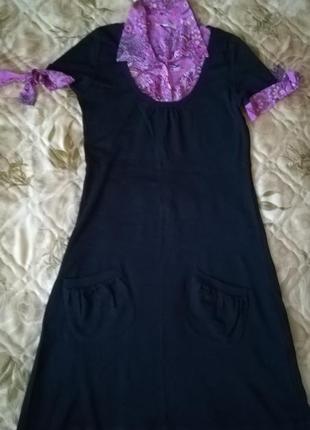 Симпатичное комбинированное платье с коротким рукавом 🌹