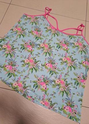 Яркая трикотажная маечка в принт "фламинго в цветах" 22 размера