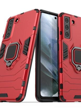 Чехол fiji ring для samsung galaxy s21 fe (g990) бронированный бампер с кольцом подставкой красный