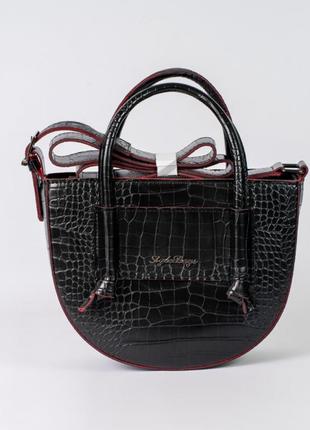 Женская сумка черная с красным сумка полукруг черный клатч полукруг сумка рептилия сумочка