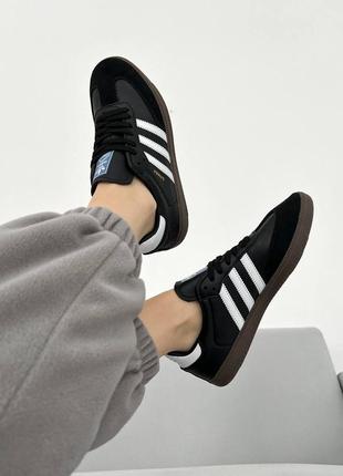 Женские кожаные кроссовки adidas samba black white адидас самба топ продажа3 фото